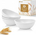 Wheat Straw Bowls Set of 4, Unbreakable Plastic Bowls Reusable, Microwave Safe Cereal Bowl for Camping, RV, Apartment, Party, Kitchen Bowl for Serving, Eating, Soup, Popcorn (26 OZ, White)