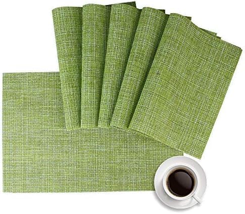 DACHUI Placemats Set of 8, Linen Look Woven Place Mats, Water Resistant, Heat Resistant, Washable, Durable Table Mats (Green)