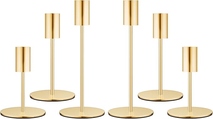 Set of 6 French Gold Taper Candle Holders Candlestick Holders, Decor Candle Stick Candle Holder for Table or Mantel Centerpiece, Wedding, Dinning, Party Home Decor
