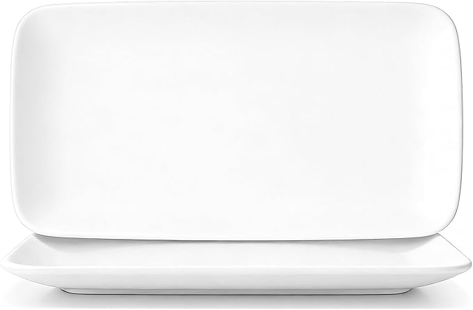 White Serving Platters Set of 2, 15.5 Inch Large Rectangular Serving Platters, Ceramic Serving Plates, Porcelain Platter for Food, Appetizer, Sushi, Steak