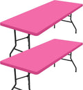 homing 2 Pack Rectangle Table Cloth, Elastic Fitted Fabric Tablecloth Fits for 8 Foot Folding Tables, Washable Table Cover for Picnic, Camping, Indoor & Outdoor (Rose Pink, 30" x 96")