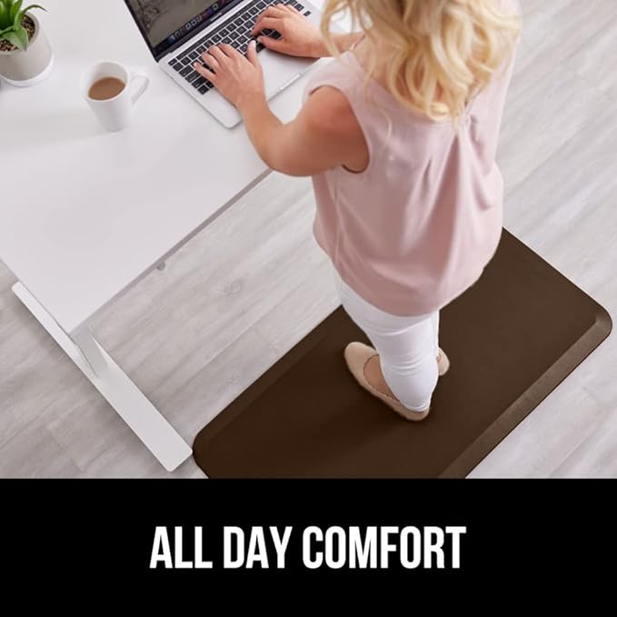 GORILLA GRIP Comfortable Cushioned Kitchen Mats for Floor, Waterproof and Stain Resistant Soft Top, 3/4 Inch Thick Ergonomic Standing Desk Anti Fatigue Mat, Foam Supports Ankles and Feet, 17x24, Brown