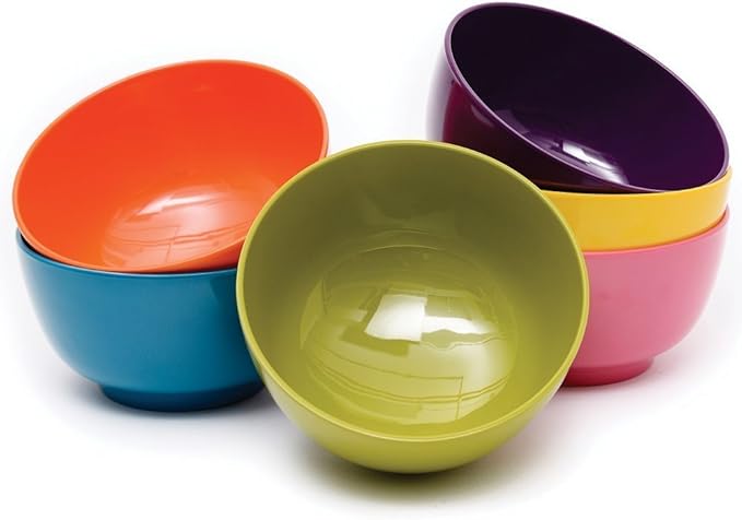 French Bull Melamine Cereal Bowls, Small Serving Bowl -Snack, Pasta, Salad, Rice, Oatmeal, Kids- Shatter Proof, Food Safe, BPA Free, Dishwasher Safe, 5.5”, 22oz, Multicolor, 6-Piece Set