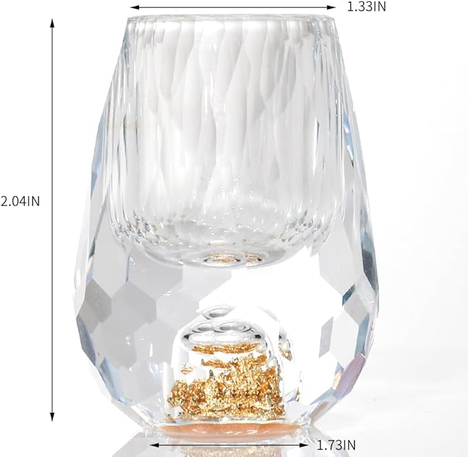 SIYOUKI Crystal Shot Glasses 0.5oz Set,Decorated With 24K Gold Leaf Flakes,Lead-Free,Handmade Set Suitable For MaoTai,Spirits,Drinks Tastin,Gift-Box Packaging (Diamond-6PCS)