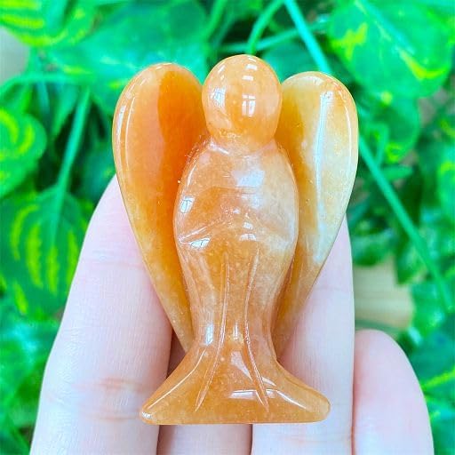 YATOJUZI 2" Red Aventurine Angel Decors Natural Healing Crystals Polished Carved Gemstones Stones Hand Guardian Cute Sculpture Statue Reiki Energy Figurines Home Room Office Desk Decor Gifts for Women