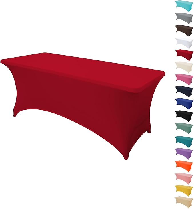 6FT Table Cloth for Rectangular Fitted Events Stretch Red Table Covers Washable Spandex Tablecloth Protector for Party, Wedding, Cocktail, Banquet, Festival