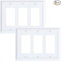 2-Pack Decorative Tripple Decorator Outlet Cover Plate, Durable Natural Bamboo Fiber Pure White Wall Plates for Electrical Outlets, Receptacle, GFCI Outlet, Dimmer Switch, 3-Gang, Corrosion Resistant