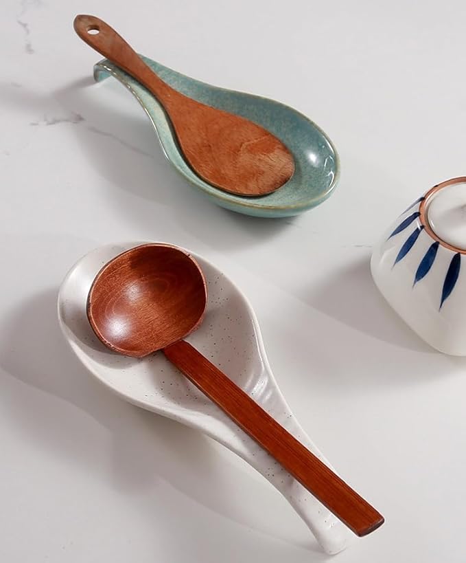 Spoon Rest for Stove Top, Ceramic Spoon Holder for Kitchen Counter, 9 Inches Spoon Holder Utensil Rest for Cooking Christmas Housewarming Wedding Gift, Blue Pitting