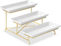 Yedio 3 Tier Serving Tray Set 14 Inch Porcelain Tiered Serving Platters, Collapsible Sturdier Stand with Stable Cross Bars, Three Layer Serving for Party Entertaining Food Display Fruit Dessert