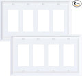 2-Pack Quad Decorator Wall Cover Plate, Pure White Decorative Switch Plates and Outlet Covers, Natural Bamboo Fiber 4 Gang Wall Plate for Electrical Outlets, Receptacle, GFCI Outlet, Dimmer Switch