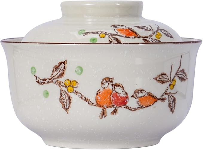 8 inch Retro Ceramic Ramen Bowl with Lid,Japanese Style Personalized Dinnerware For Noodle Rice Porridge Soup Fruit Salad (8inch, C)