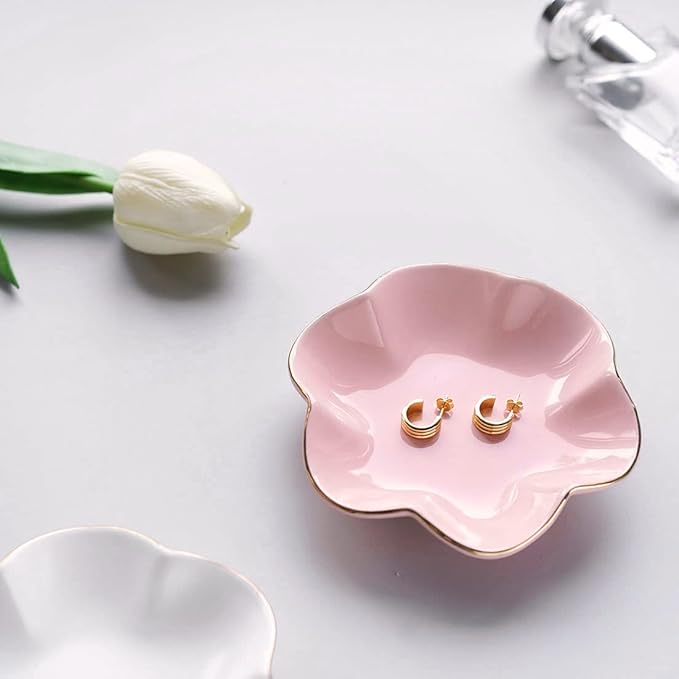 HANKOR 4.7 inch Small Ring Dish, Ceramic Jewelry Holder Tray, Pink Catch All Trinket Bowl for Keys Rings Earrings