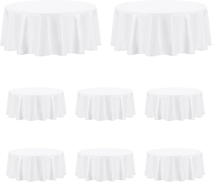 PureFit 8 Pack Round White Table Cloths 90 Inch for Round Tables, Stain and Wrinkle Resistant Table Linens for Home Use, Wedding, Party, Banquet and Camping