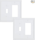 2-Pack Combo Toggle/Decorator Light Switch Cover Plate, Pure White Decorative Electrical Outlet Covers, Durable Solid Zinc Alloy Wall Switch Plates and Outlet Covers