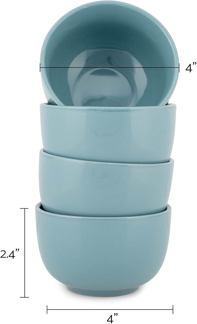 Elanze Designs Bistro Glossy Ceramic 4 inch Cute and Small Dessert Bowls Set of 4 - Perfect for Everyday uses from Snacks, Ice Cream, Candy and Treats, Ice Blue