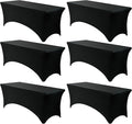 VidaFete Spandex Tablecloth 6 Pack 8FT, Fitted Stretch Table Cover for Rectangle Tables, Wrinkle Resistant and Washable Tablecloths for Outdoor, Picnic, Party, Wedding, Banquet, Birthday, Black