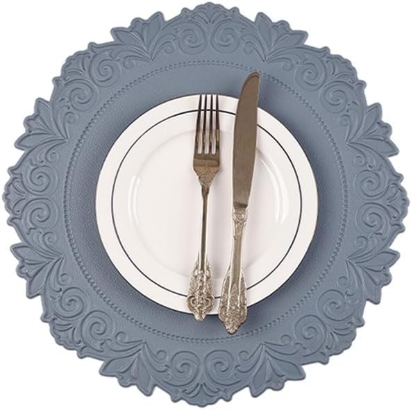 Noctiflorous Round Faux Leather 15 Inch Placemats Set of 4 Waterproof Wipeable Heat Resistant Tablemat for Dining Table Kitchen Non Slip Washable Oilproof Table Place Mat for Indoor Outdoor(Blue, 4)
