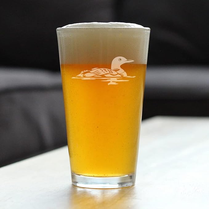 Bevvee Loon Pint Glass for Beer - Fun Bird Themed Gifts and Decor for Men & Women - 16 oz Glasses