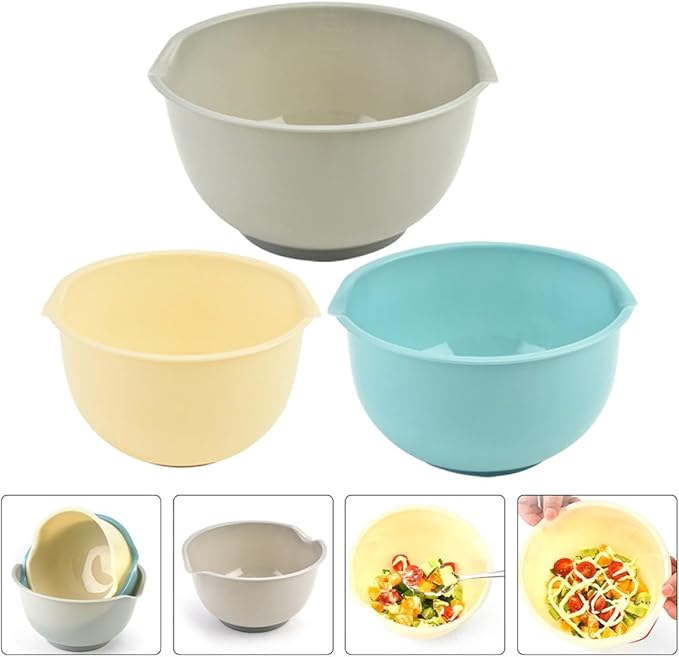 TOYANDONA Kitchen Mixing Bowls Set of 3 Plastic Reusable Salad and Food Bowls Stackable for Meal Prep and Salad Mixing Random Color