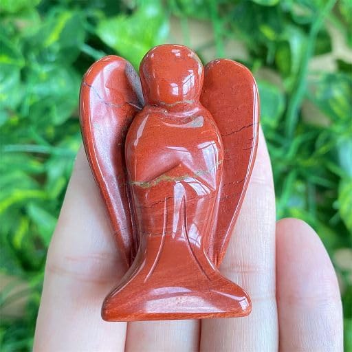 YATOJUZI 2" Red Jasper Angel Decor Crystals Polished Natural Stone Sculpture Statue Home Room Office Desk Decoration Guardian Hand Carved Cute Figurines Energy Reiki Gifts for Women Men