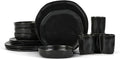 Stone by Mercer Project HEKONDA Modern Stoneware 16-Piece Dinnerware Set, Plate and Bowl Set, Dish Set for 4, Black