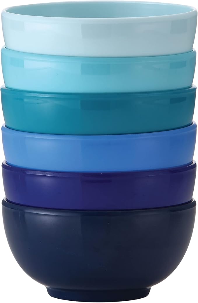 French Bull Melamine Small Bowls, 6-Piece Set, Small Serving Bowl – Snack, Condiment, Dip, Dessert, Ice Cream – Shatter Proof, Food-Safe, BPA Free, Dishwasher Safe, 5.5” 22 oz - Shades of Blue