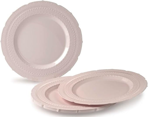 " OCCASIONS " 50 Plates Pack (25 Guests)-Extra Heavyweight Vintage Wedding Disposable/Reusable Plastic Plates -25 x 11'' Dinner + 25 x 8.25'' Salad/dessert (Chateau Blush Pink)