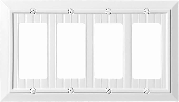 Beadboard Outlet Covers Wall Plates, Bamboo Fiber Light Switch Covers, Natural Material Electric Receptacle Decorative Switch Plate Outlet Cover (Pure White, 4 Gang Decorator 1 Pack)