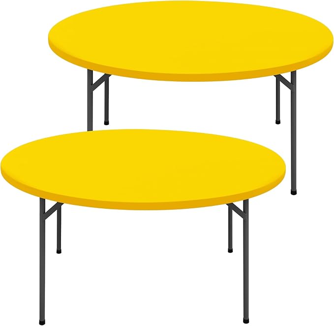 Round Spandex Tablecloth 2 Pack, Elastic Fitted Waterproof Tablecloths for 36"-44" Tables, Stretch Washable Picnic Table Cover for Camping, Dining, Indoor and Outdoor, Yellow
