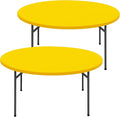 Round Spandex Tablecloth 2 Pack, Elastic Fitted Waterproof Tablecloths for 36"-44" Tables, Stretch Washable Picnic Table Cover for Camping, Dining, Indoor and Outdoor, Yellow