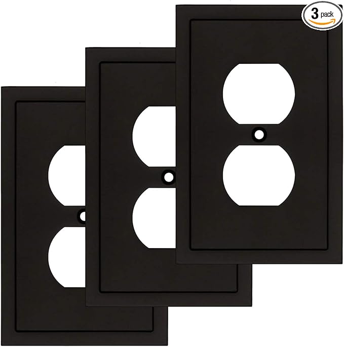 Modern Edge Decorative Wall Plate Switch Plate Outlet Cover, Durable Solid Zinc Alloy (Single Duplex 3PK, Matte Black)