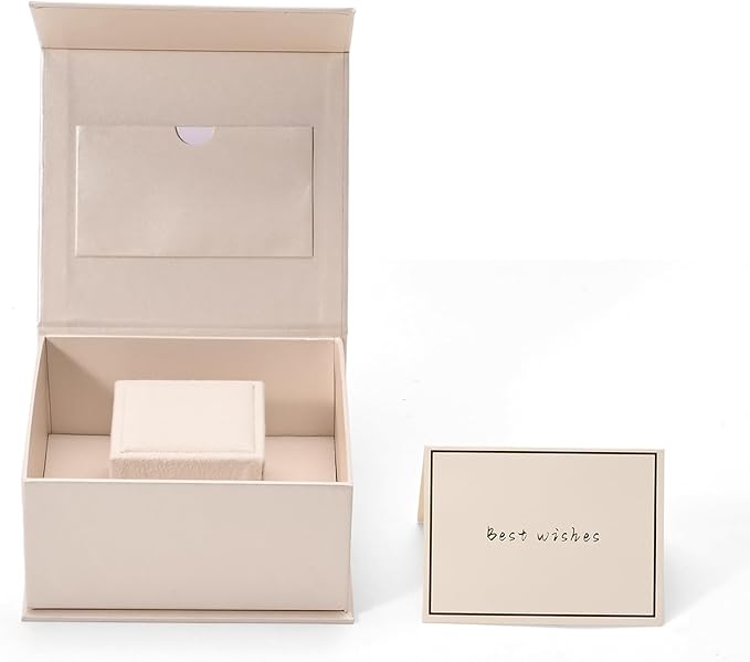 Oirlv Velvet Ring Gift Box with Exquisite Outer Packaging, Wedding Proposal Engagement Ring Box, Birthday Present Gift Box with Blank Greeting Card（White）
