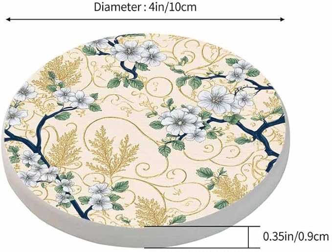 Elegant Floral Pattern Drink Coaster for Tabletop Protection Japanese Spring Style Fashion Flowers Non-Slip Cups Place Mats Home Decor Diatomite Material for Men Women