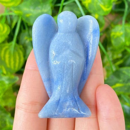 YATOJUZI 2" Blue Aventurine Angel Decors Natural Healing Crystals Polished Carved Gemstones Stones Hand Guardian Cute Sculpture Statue Reiki Energy Figurine Home Room Office Desk Decor Gifts for Women