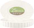 U-QE 25 Count Ivory Christmas Plastic Plates - 15.6 inch Oval Plates Disposable Plates Heavy Duty For Big Eaters, Ivory Disposable Platters Ideal for Christmas, Party, Picnic and Weddings