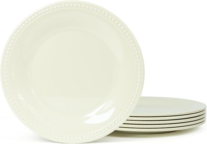 Melamine Beaded Appetizer/Salad/Dessert/Side Plates, Cream, Set of 6, 8.5 inch, Platter, Serving Dishes, Kid-Friendly, Chip and Break-Resistant, Durable, for Indoor and Outdoor, Dishwasher Safe