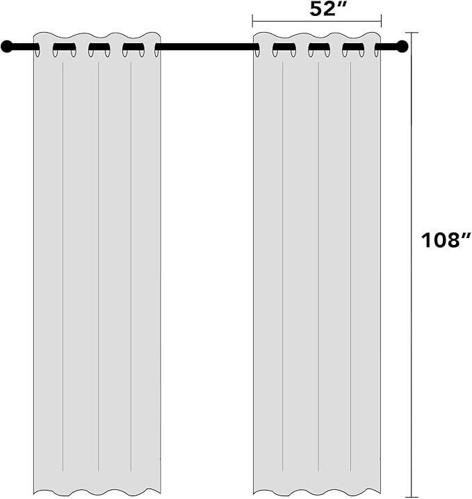 PrinceDeco Blackout Curtains 108 Inches Long 2 Panels Linen Blackout Curtains 100% Black Out Textured Thermal Insulated with White Liner Anti Rust Grommet Top,W52 x L108, Pure White