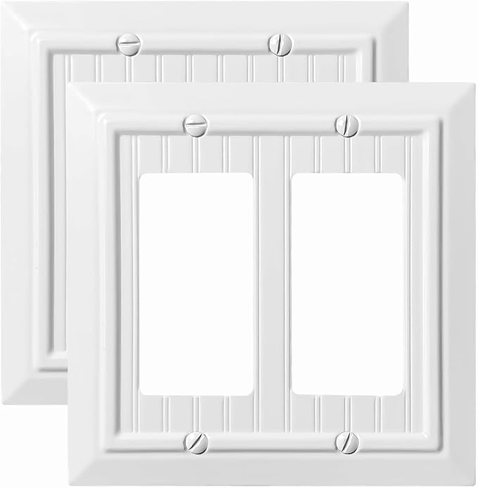 Beadboard Outlet Covers Wall Plates, Bamboo Fiber Light Switch Covers, Natural Material Electric Receptacle Decorative Switch Plate Outlet Cover (Pure White, 2 Gang Decorator 2 Pack)