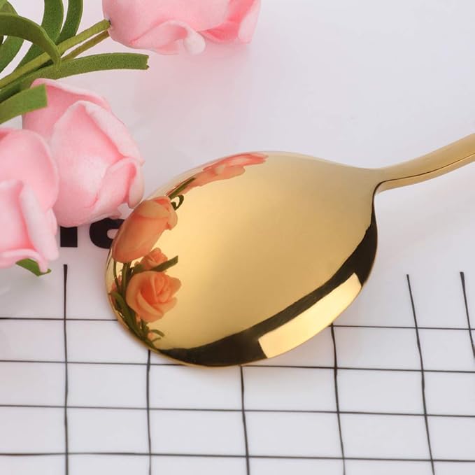 8-pieces Metal Round Soup Spoon 7.4-Inch Metal Korean Dinner Spoon Stainless Steel Table Spoons by Buyer Star