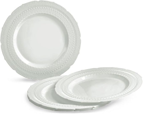 " OCCASIONS " 80 Plates Pack,(40 Guests) Extra Heavyweight Vintage Wedding Disposable/Reusable Plastic Plates 40 x11'' Dinner +40 x 8.25'' Salad/Dessert Plate (Chatesau Light Gray)