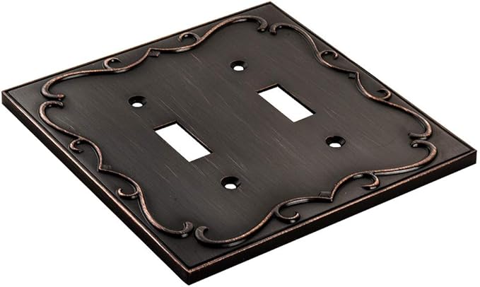 French Cabriole Decorative Wall Plate Switch Plate Outlet Cover (Double Toggle, Aged Bronze)