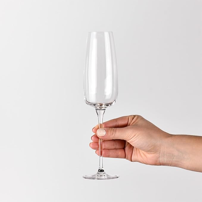 Krosno Modern Champagne Glasses, Set of 4, 7.4 Oz, Premium Crystalline Glass, Lead-free,Durable,Scratch-resistant, Ideal for Prosecco, Mimosas, Sparkling Wine, Scratch-resistant, Made in Europe