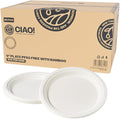 CIAO! 9" Heavy Duty Plate 100% Compostable PFAS Free Unbleached Bagasse Natural White (Pack of 500)