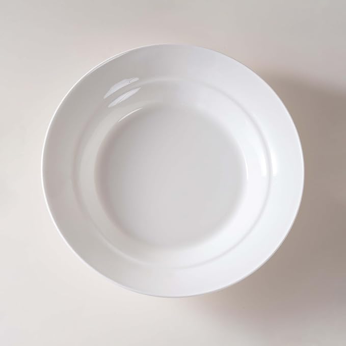 Ceramic Pasta Bowls Set of 4, 13.5oz/22oz Wide Rim Porcelain Soup Bowls - Oven & Dishwasher Safe, Lead-Free Dinnerware for Italian Pasta, Salad, Family Dining (White)