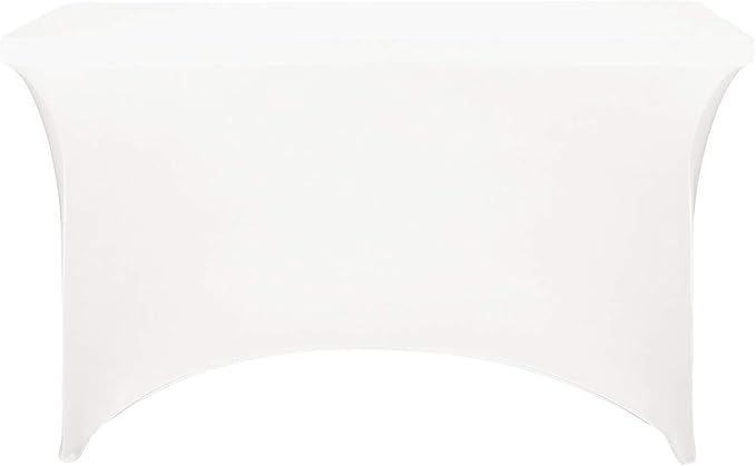 LZY Spandex Fitted Stretch Table Cover for 4ft or 6ft or 8ft Folding Table, Rectangular Cocktail Tablecloth, Perfect for Party or Banquet (4FT White)