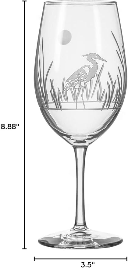 Rolf Glass Heron All Purpose Wine Glass | 18oz Set of 4 Large Wine Glasses | Lead-Free and Engraved | Designed and Engraved in the USA | Coastal Bird Design