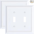 2-Pack Double Toggle Light Switch Cover Plate, Durable Natural Bamboo Fiber Decorative Switch Plate Covers, Pure White 2 Gang Wall Plate, Corrosion Resistant