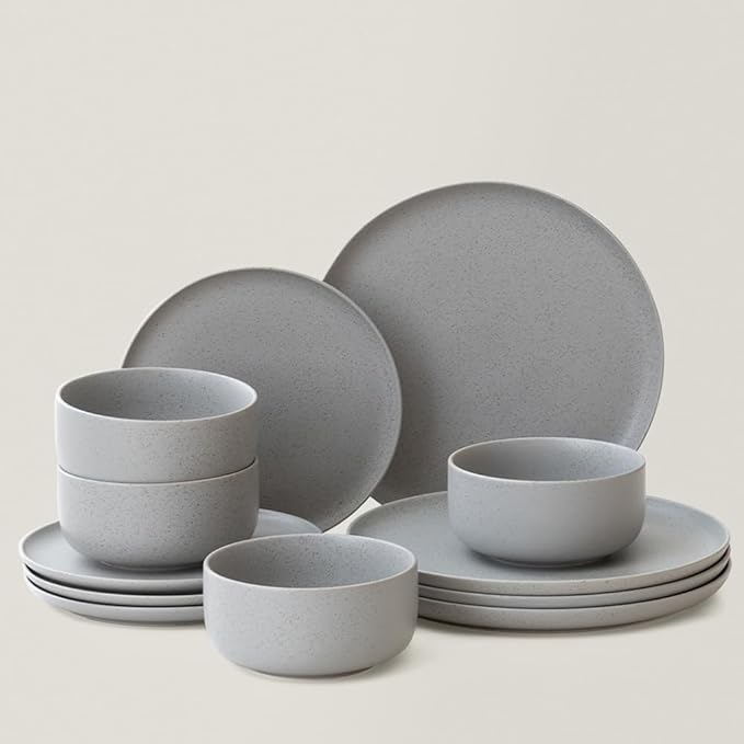 WENSHUO Dinner Plates Set of 6, Chip and Scratch Resistant (Sandstone Gray, 8.5 Inch)
