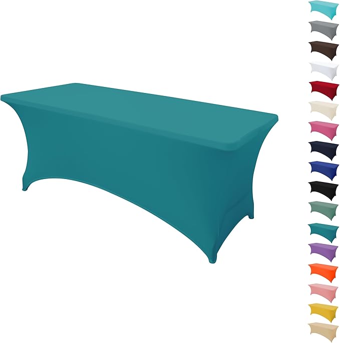 6FT Table Cloth for Rectangular Fitted Events Stretch Emerald Green Table Covers Washable Spandex Tablecloth Protector for Party, Wedding, Cocktail, Banquet, Festival