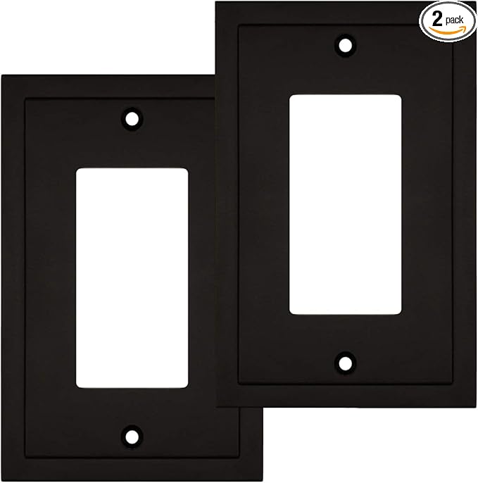 Modern Edge Decorative Wall Plate Switch Plate Outlet Cover, Durable Solid Zinc Alloy (Single Decorator 2PK, Matte Black)
